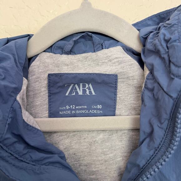 ZARA Baby Blue Hooded Windbreaker Jacket, Nylon, Lightweight Spring Outerwear - Picture 3 of 9